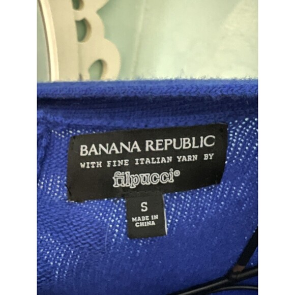 Banana Republic Filpucci US Blue Italian V Neck Back Button Sweater S Merino Woo - Picture 3 of 4
